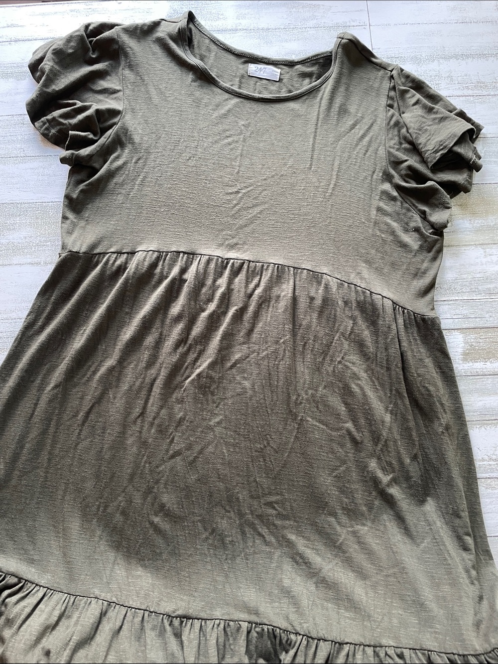 Olive Green Tiered Maxi Dress with Ruffle Sleeves